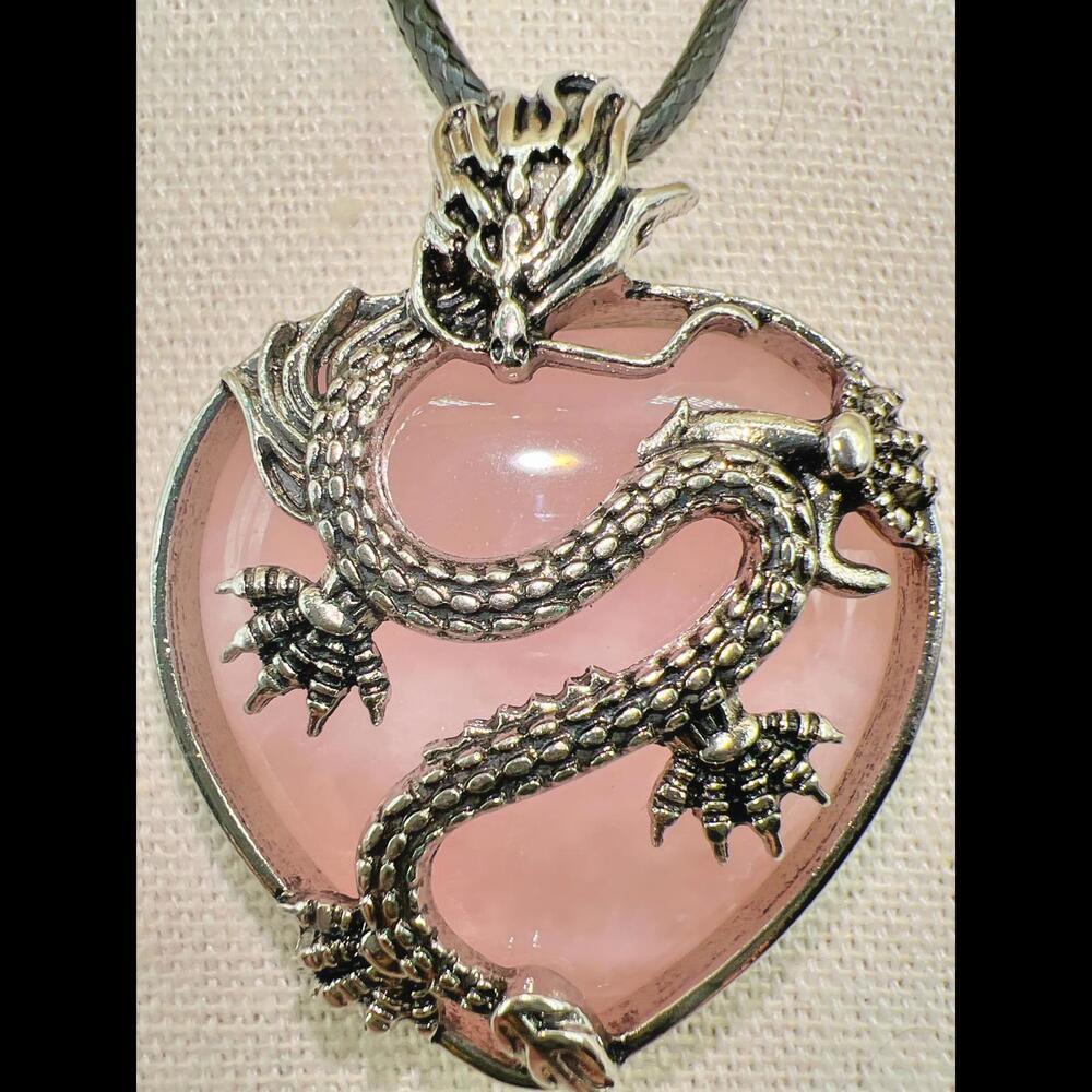Stunning Rose Quartz Dragon Heart Pendant Necklace - Picture 2 of 12